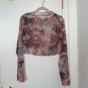 Sheer Mesh Brown Lettuce Edge Top